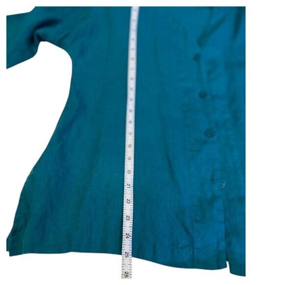 Vintage FLAX Jeanne Engelhart Emerald Linen 3/4 Sleeve Shoulder Pad Boho MEDIUM - Picture 5 of 12